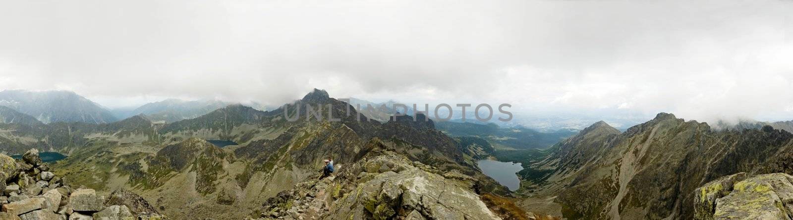 Panorama of Polish Tatra mountains on an overcast day