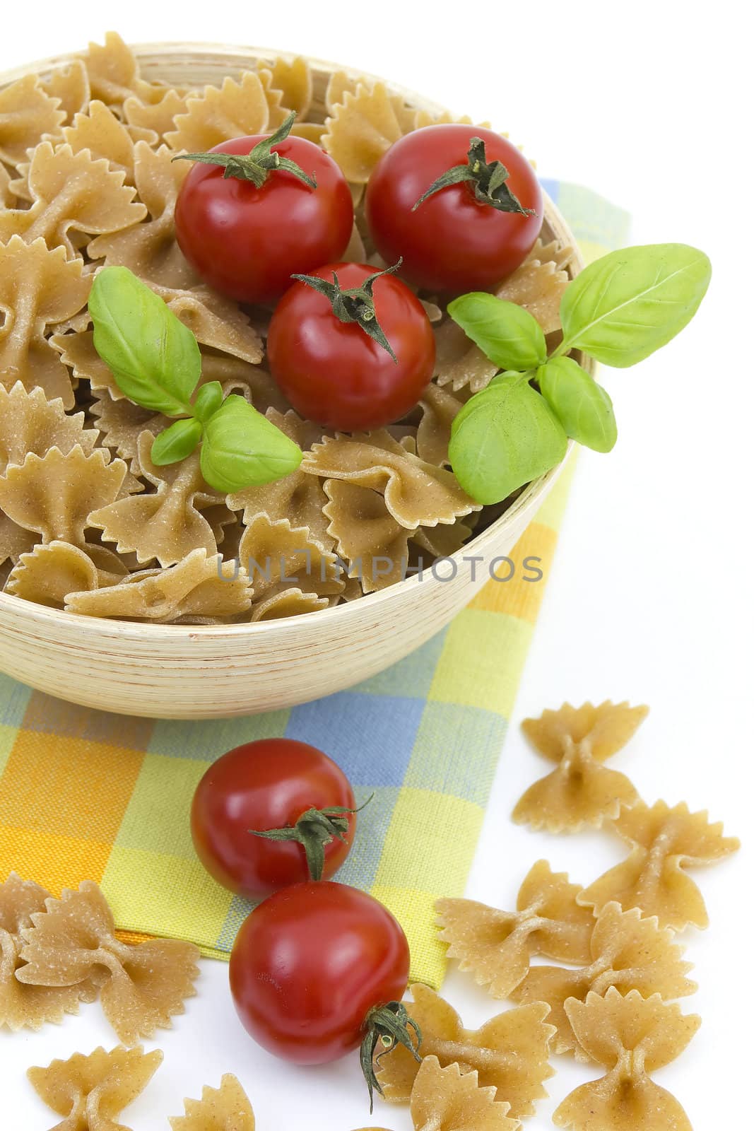 vegetarian food with tomato isolated on white background 
