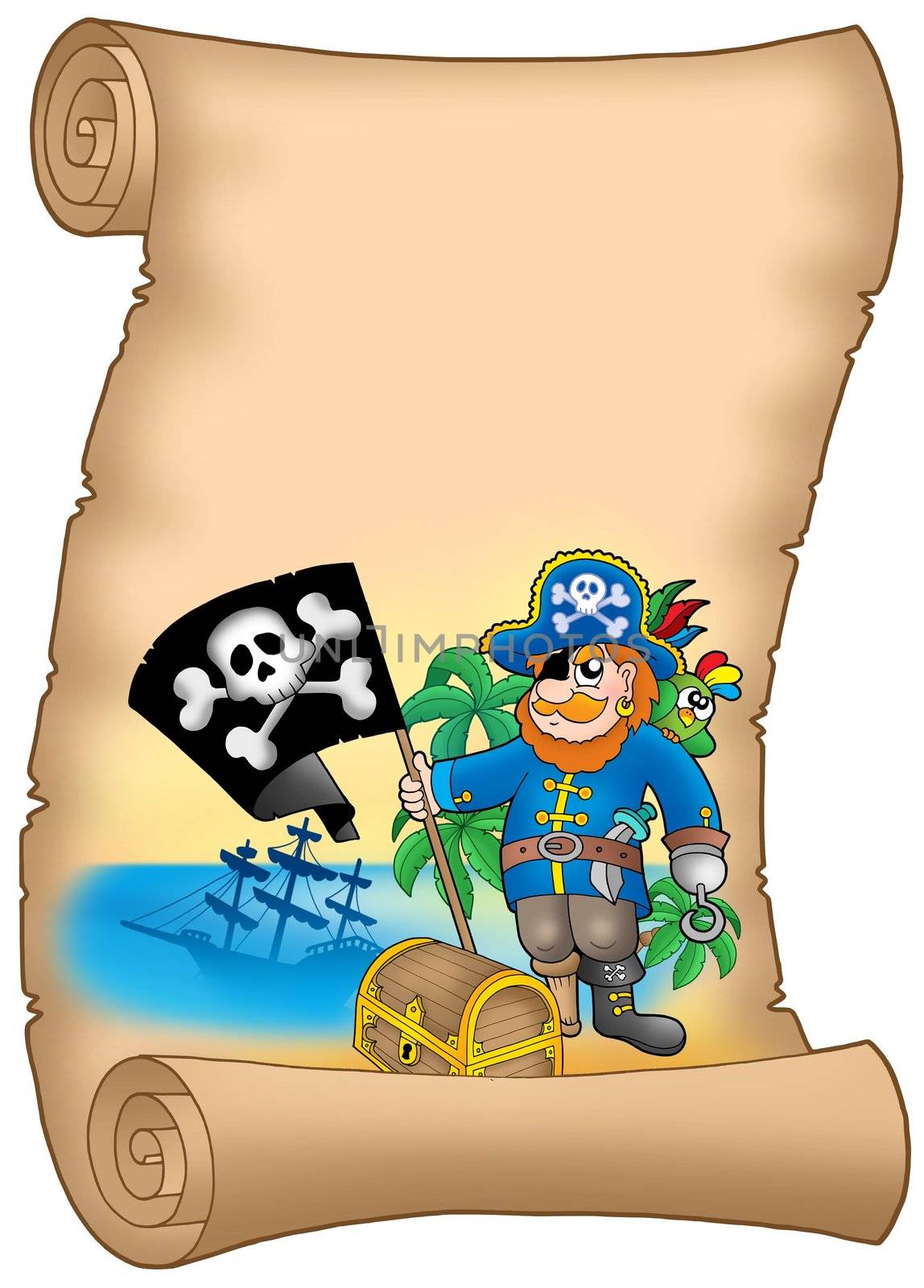Parchment with pirate holding flag by clairev