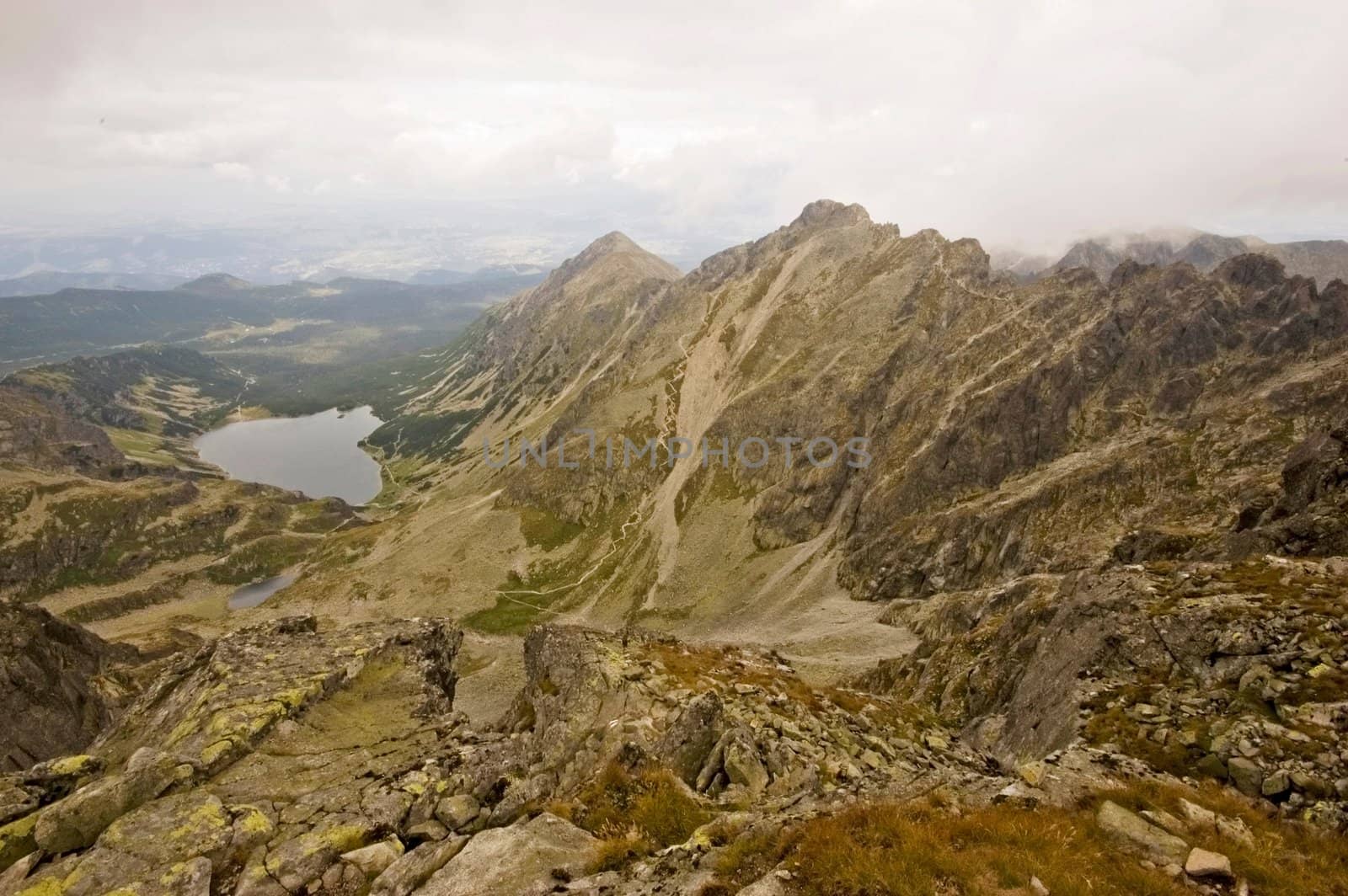 View of Polish Tatra mountains from the top of Kozi Wierch