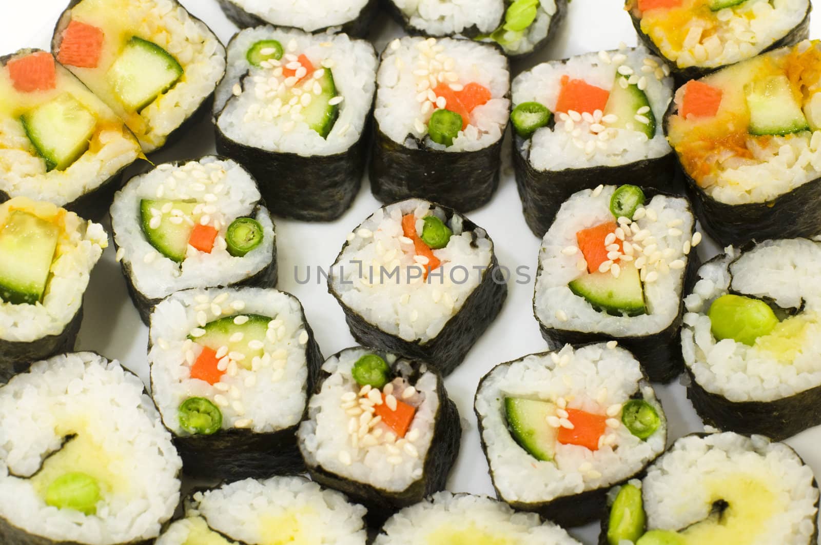 Many Sushi on plate, for Vegetarian.