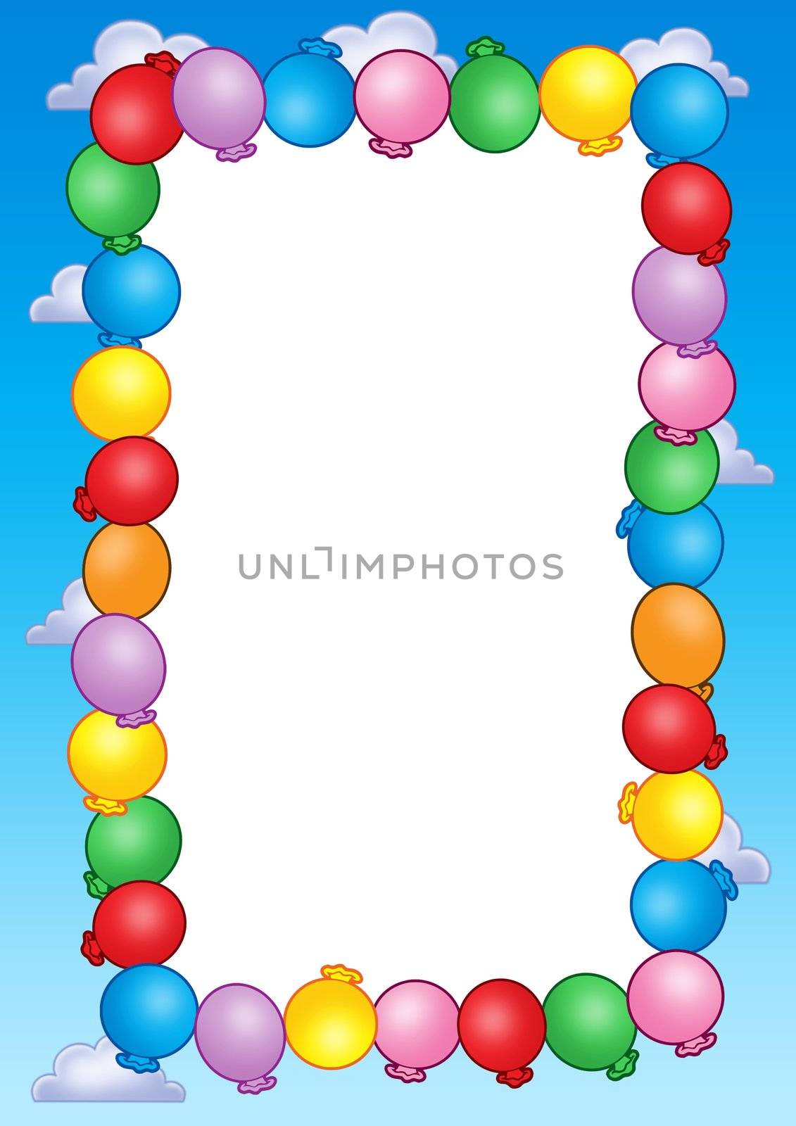 Party invitation frame with balloons - color illustration.