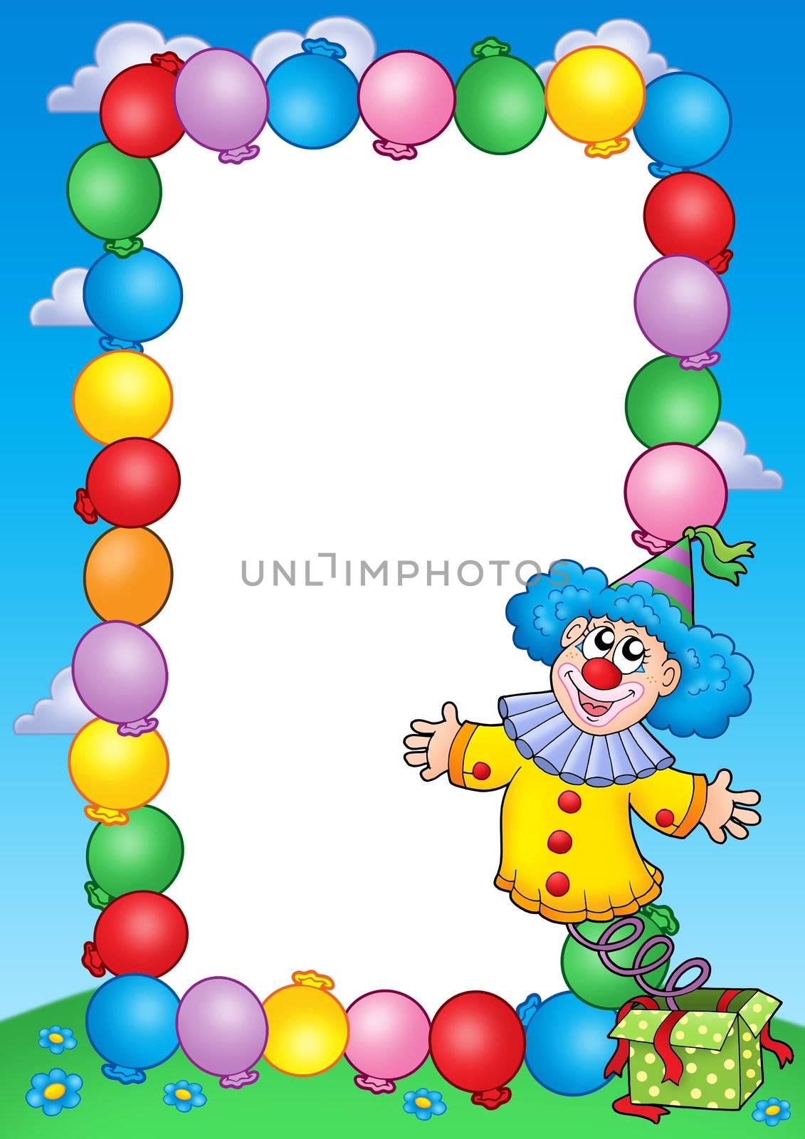 Party invitation frame with clown 3 - color illustration.
