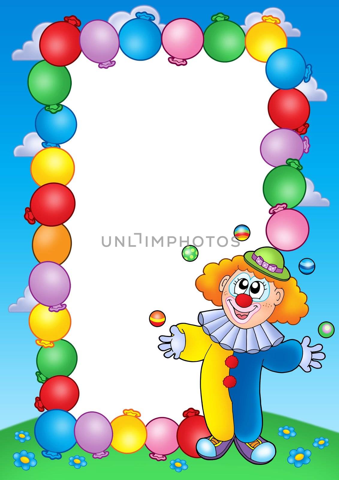Party invitation frame with clown 4 - color illustration.