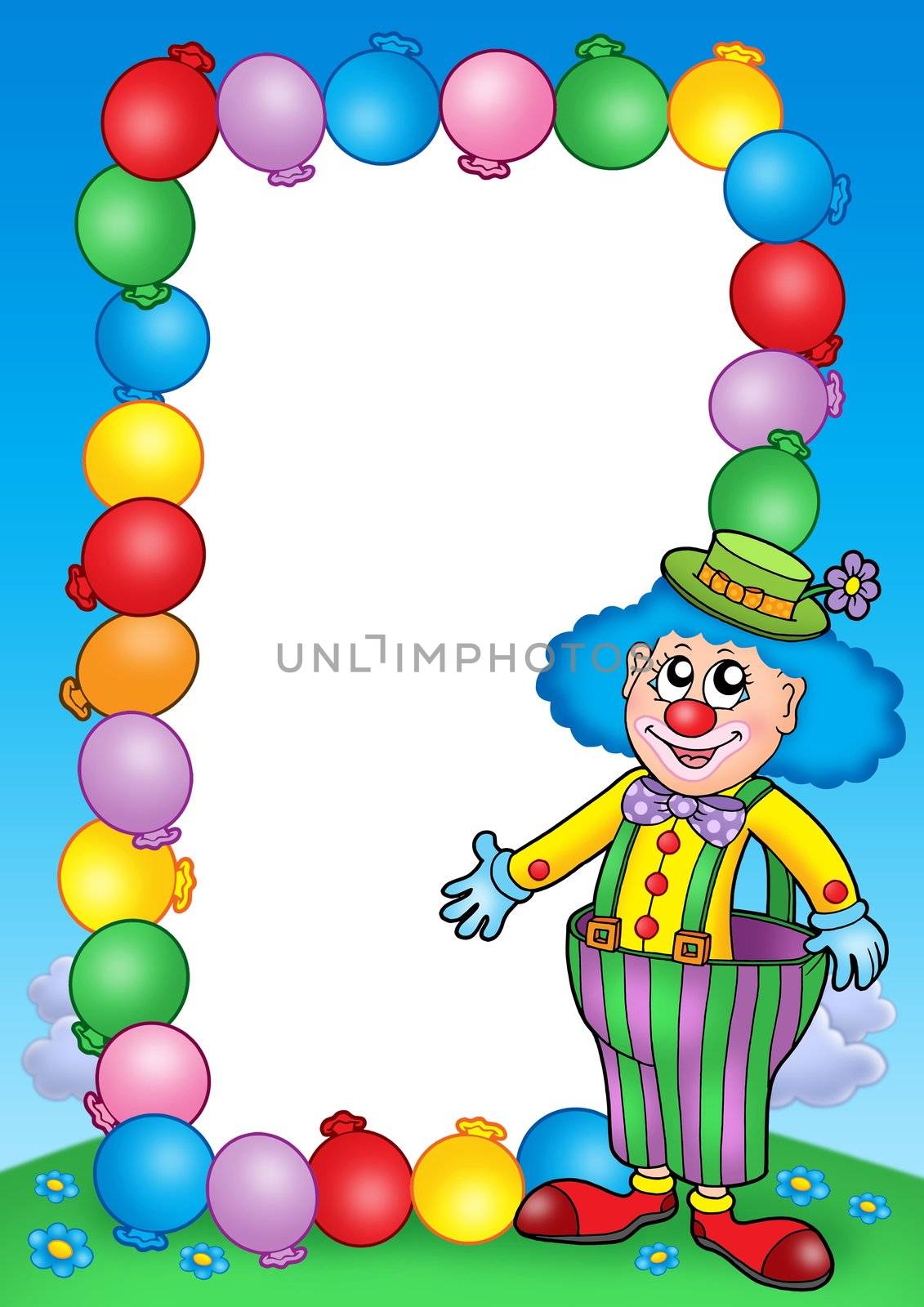 Party invitation frame with clown 7 - color illustration.