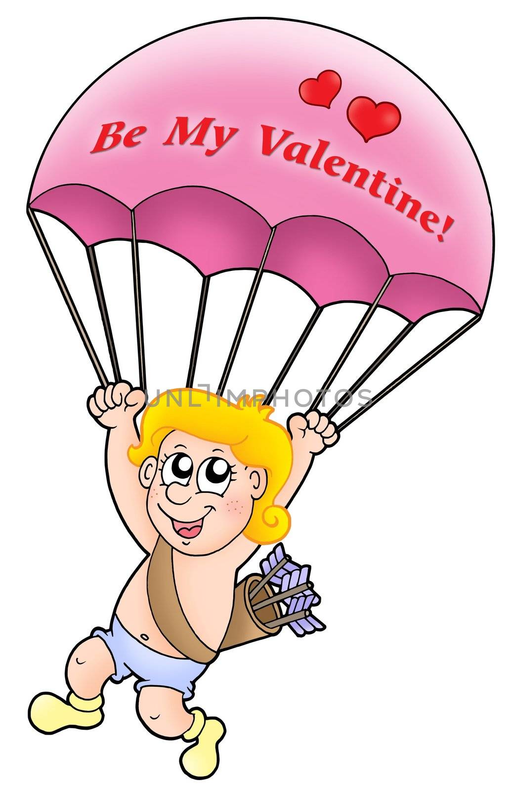 Pink parachute cupid - color illustration.
