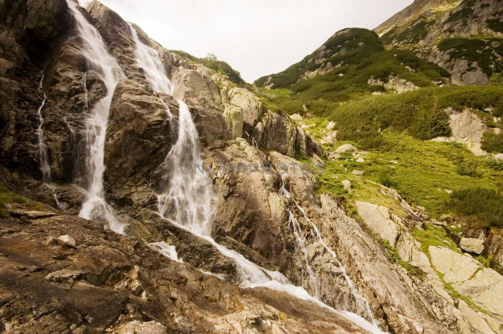 Mountain waterfall in Polish Tatra region