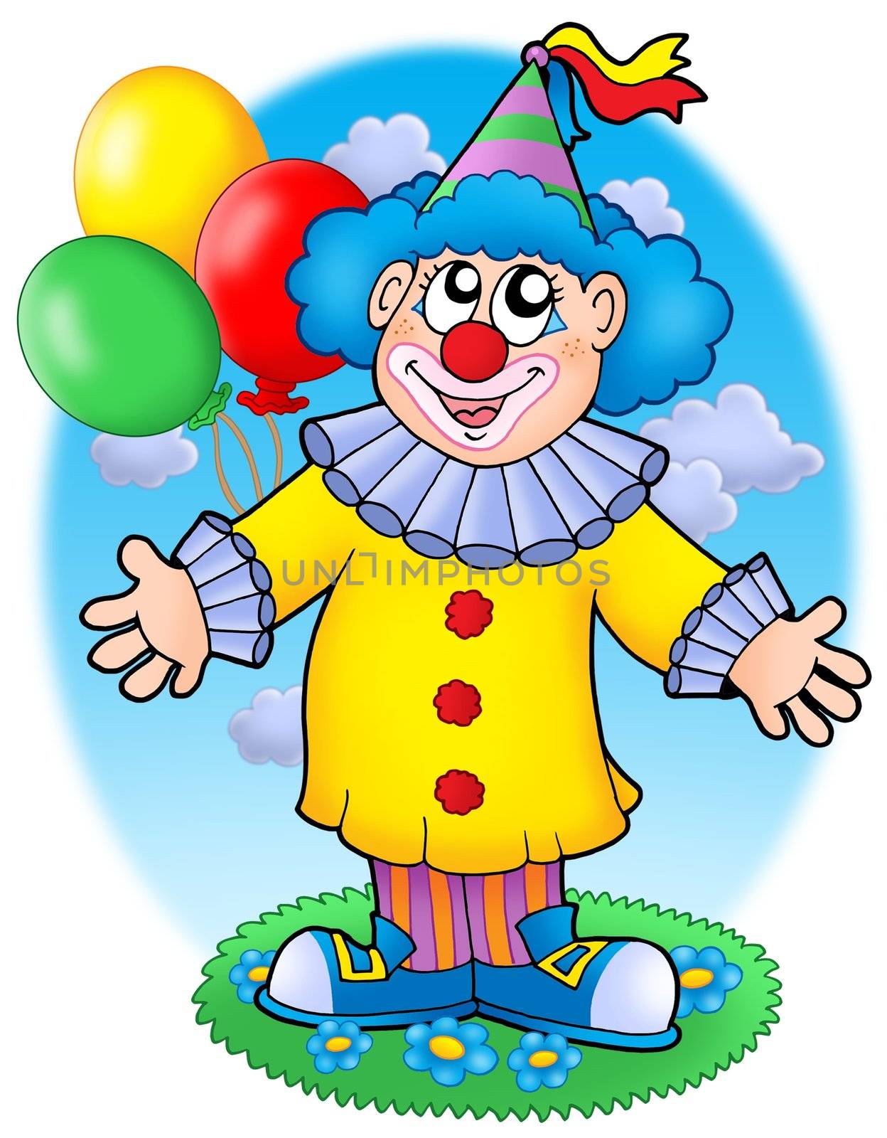 Smiling clown with balloons by clairev