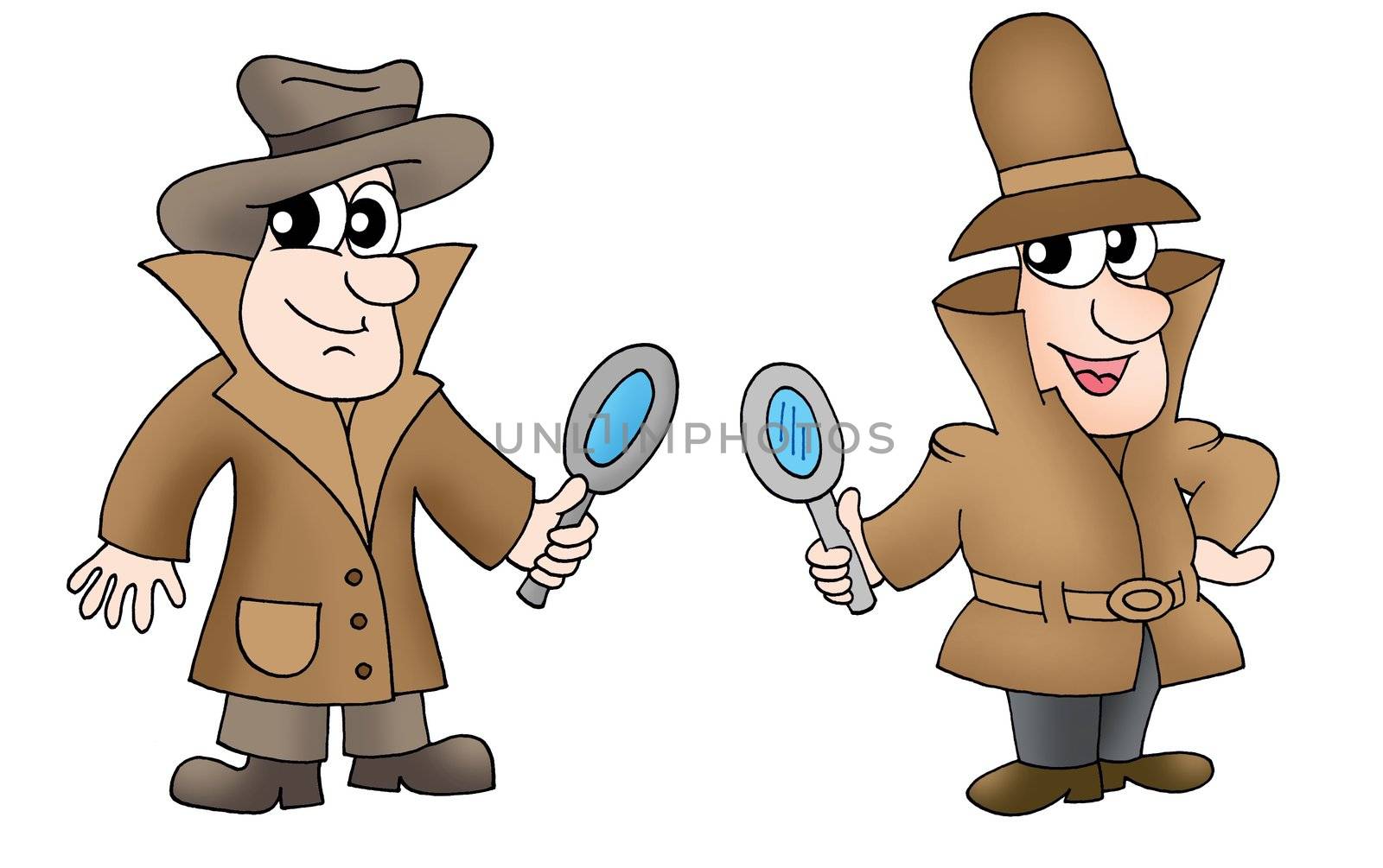 Two detectives with glasses - color illustration.