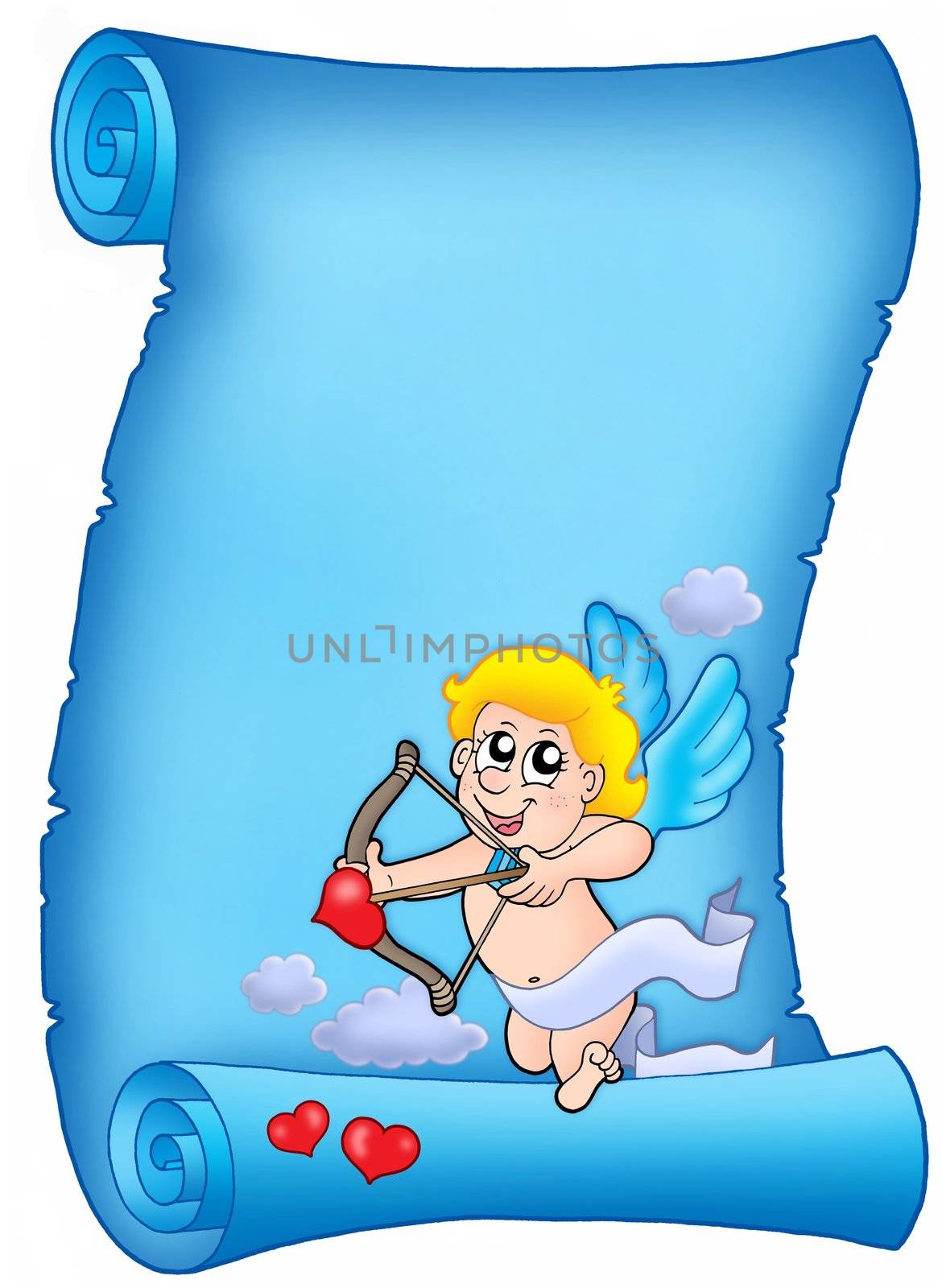 Valentine blue letter with shooting cupid - color illustration.