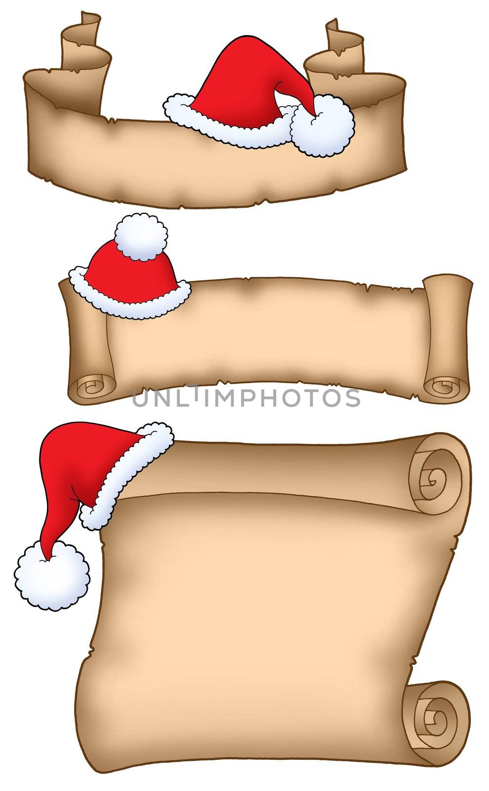 Various Santa Claus parchment - color illustration.