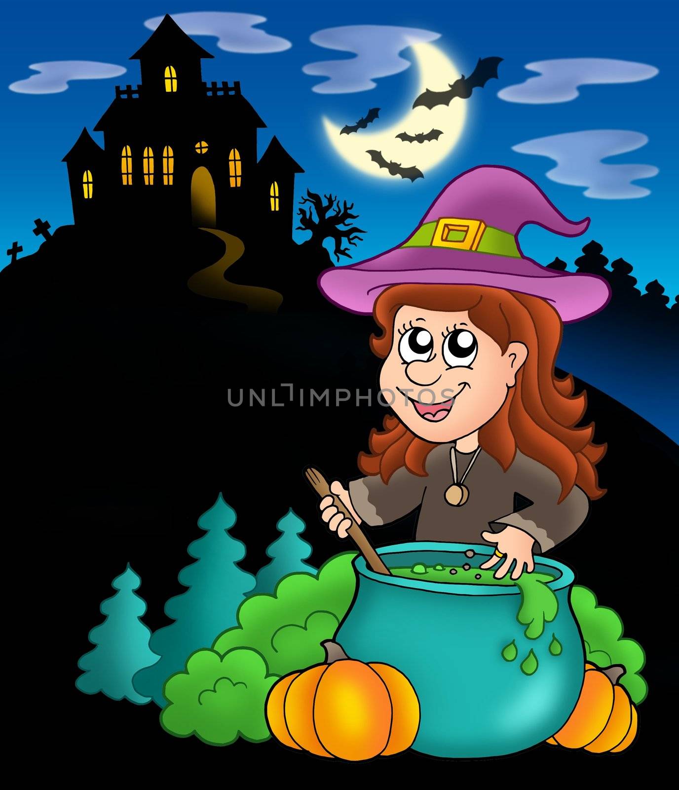 Wizard girl with haunted house by clairev