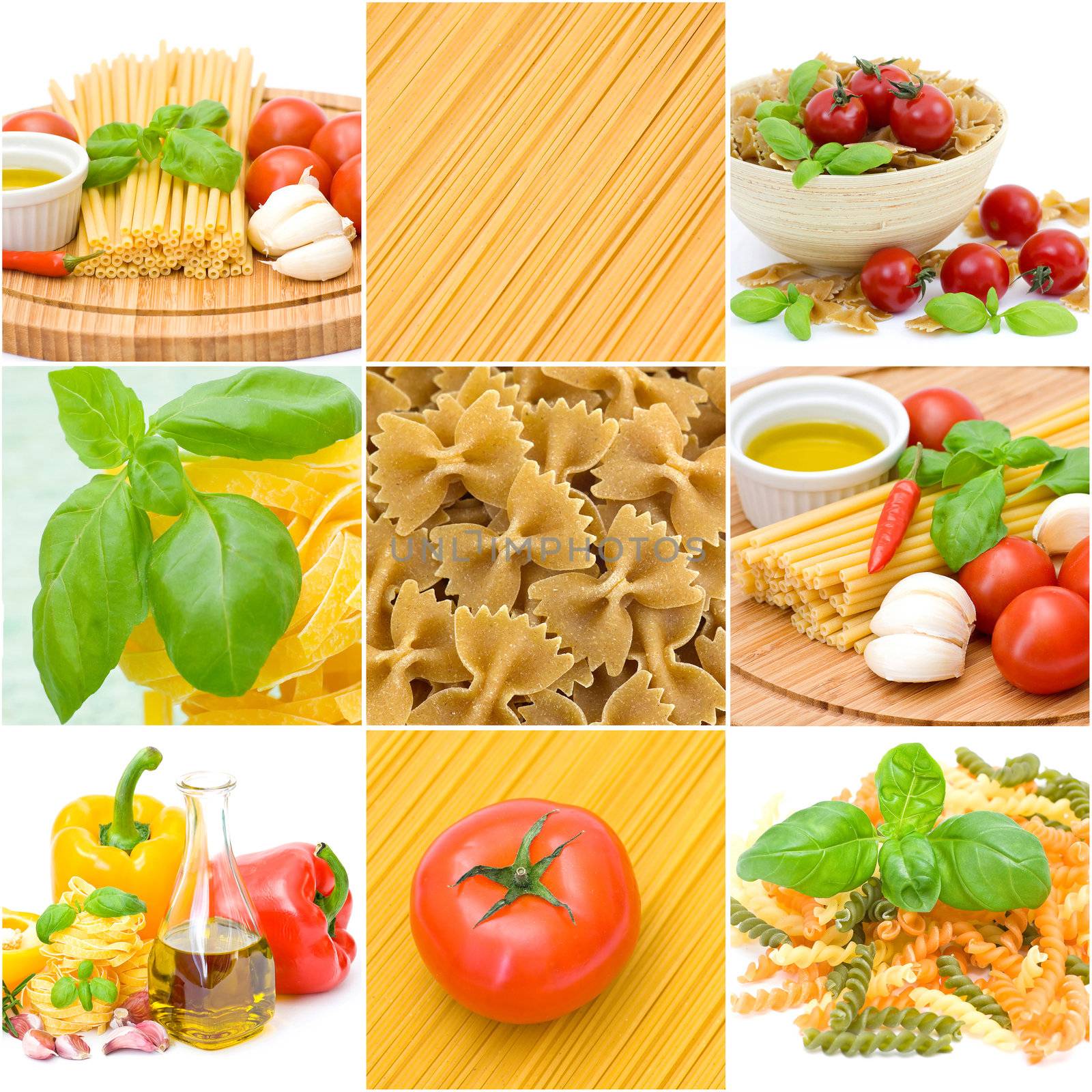 pasta collage made from nine photographs 