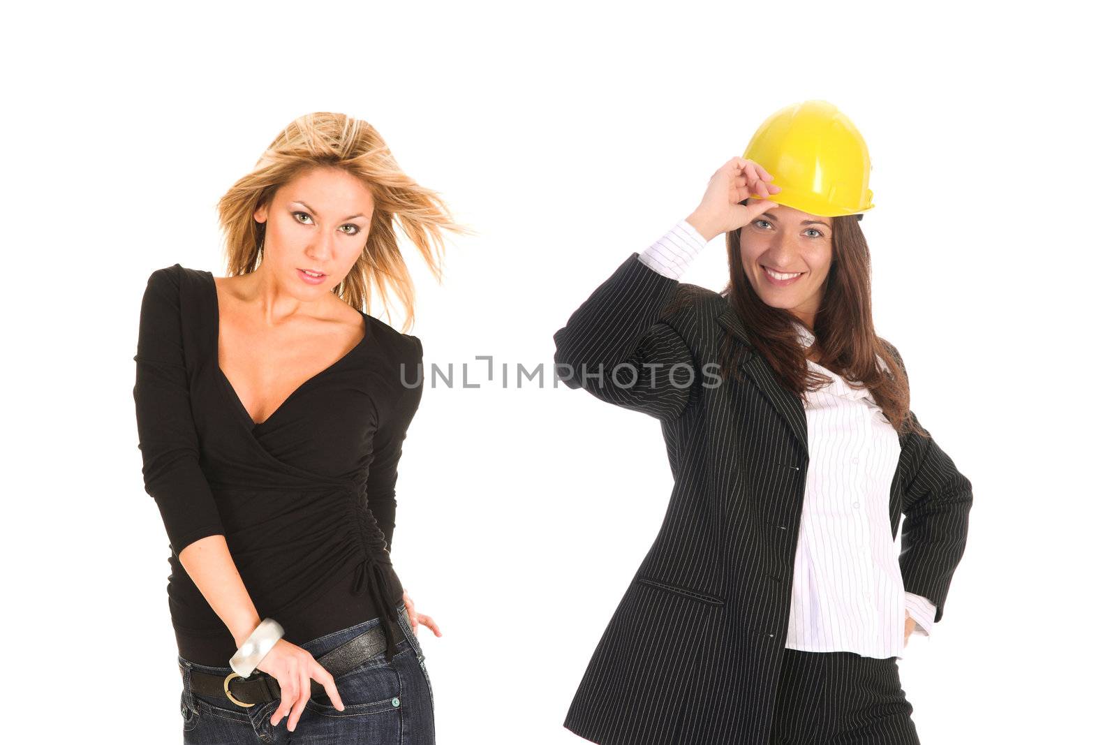 successful young two businesswoman on white background