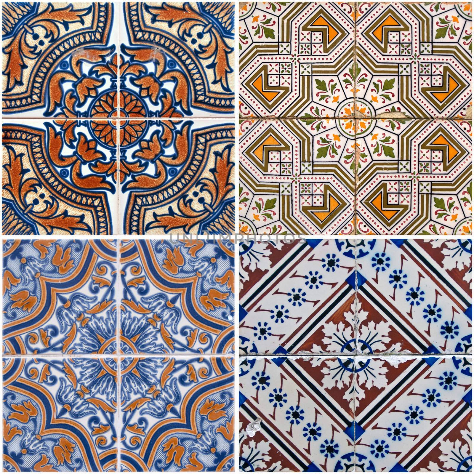 Colorful vintage ceramic tiles wall decoration.