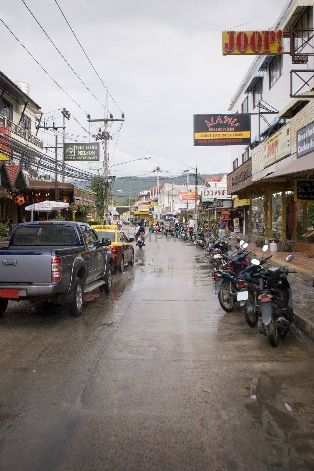 A street at Chaweng Beach after the rain in Koh Samui, Thailand