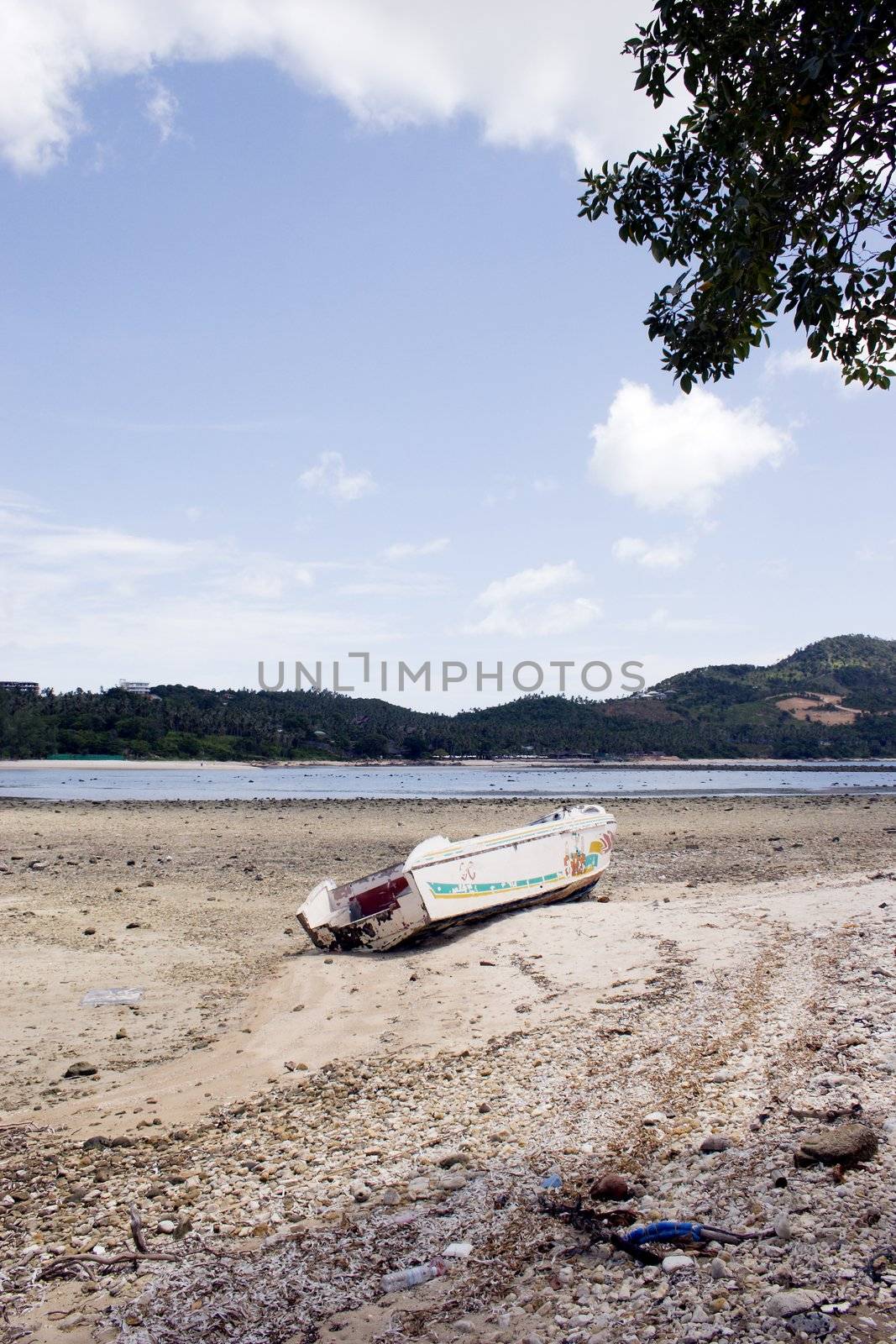 A speedboat wreck on the coast of Koh Samui, Thailand