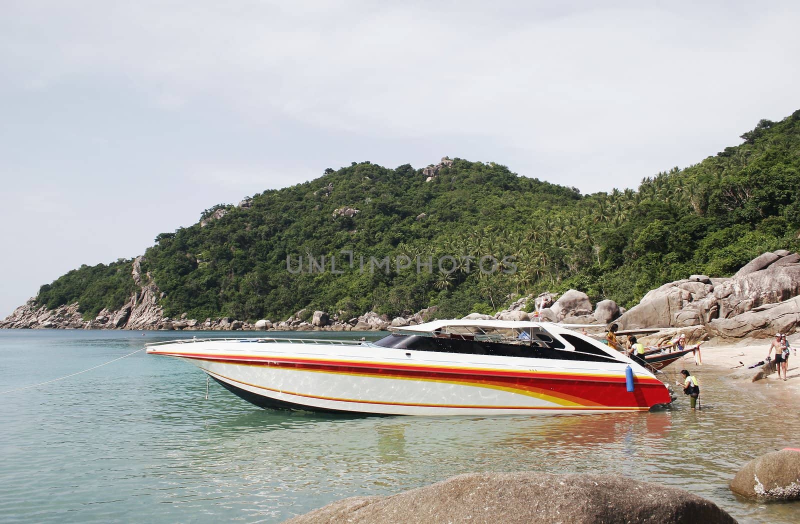 Speedboat moored at Mango Bay, Koh Tao Island, Thailand