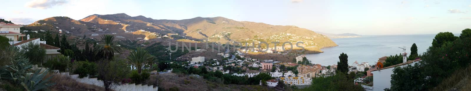 Large panoramic shot of, sea, Spain and sun