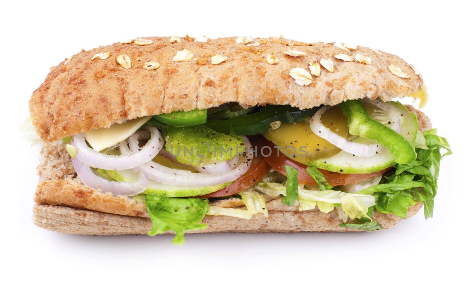 Delicious Vegetarian Sandwich isolated on white background.