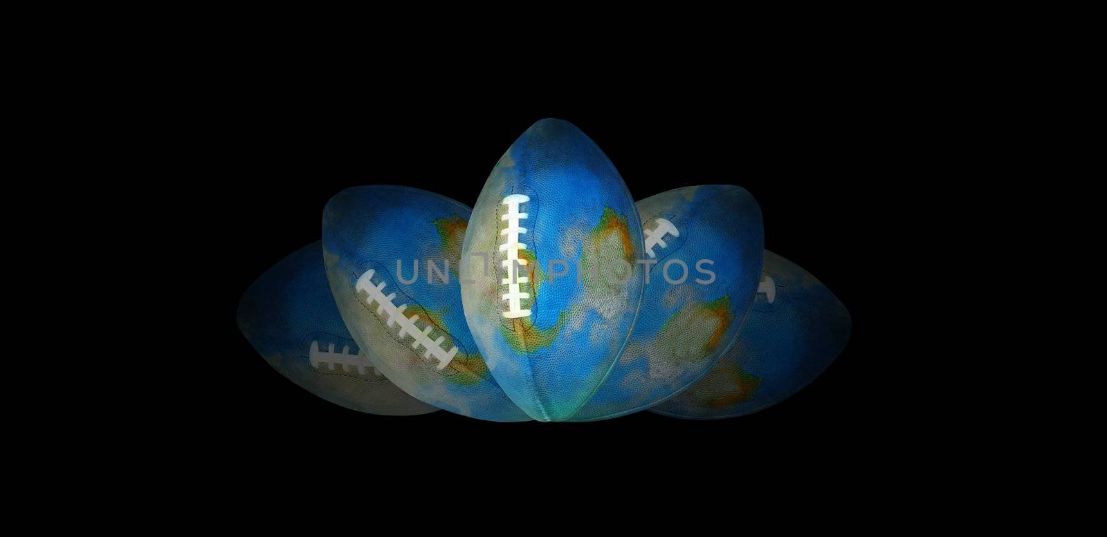 Football globes falling down on two sides with different transparency