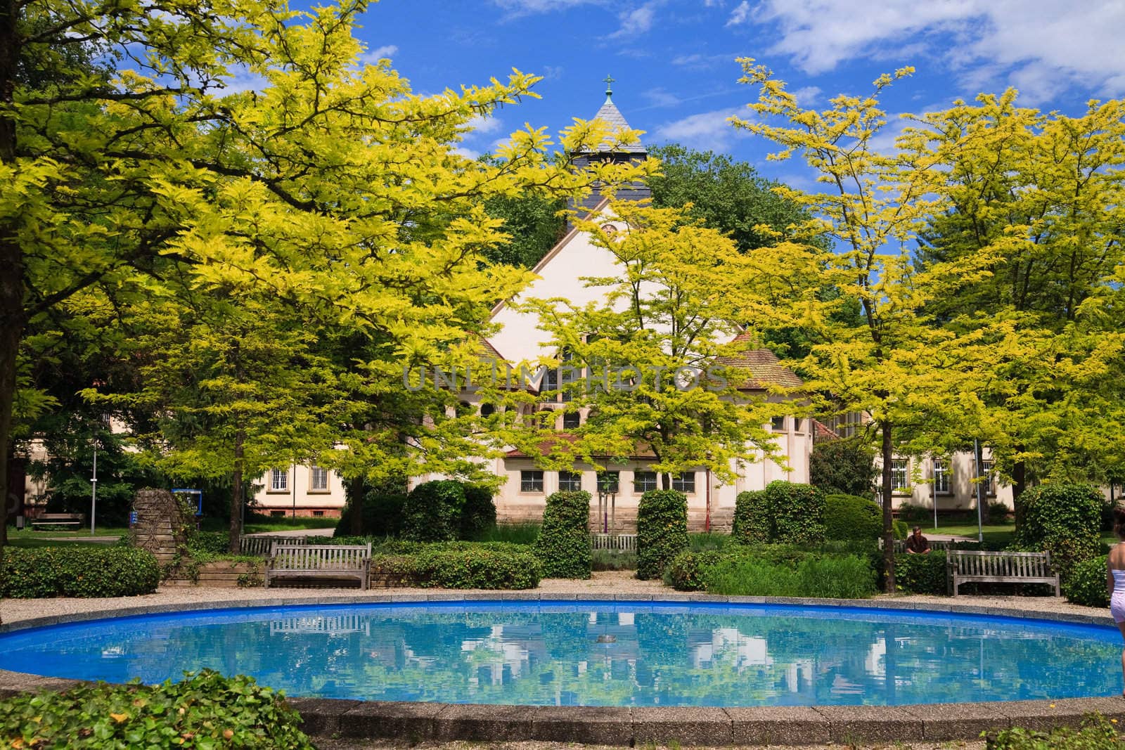 holy church with pool at front side