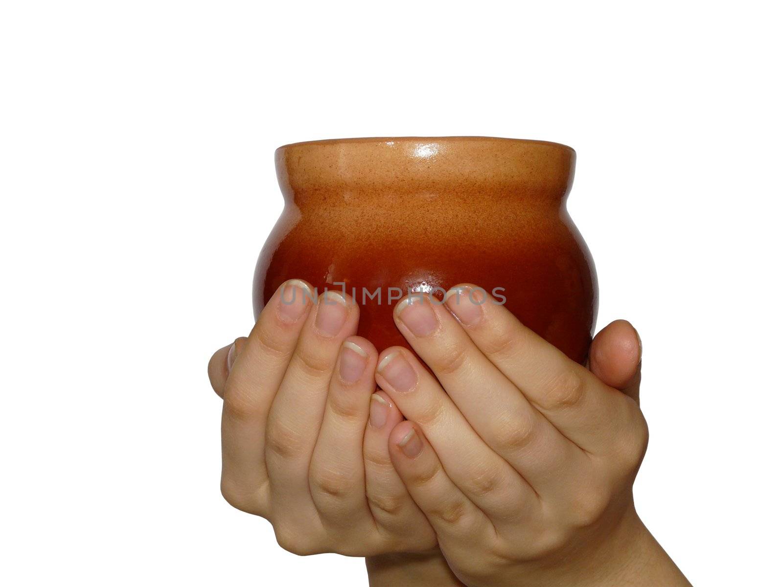 person`s hands holding a pot