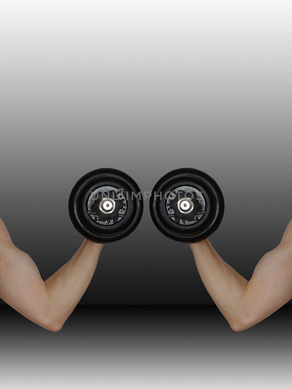 Image of two hands with dumbbell