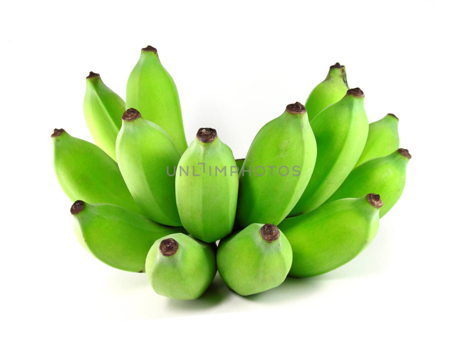 Green banana on white background
