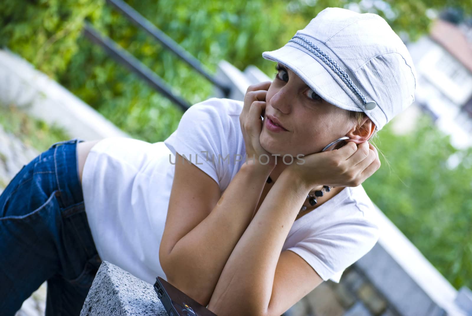 beautiful young smiling woman with hat