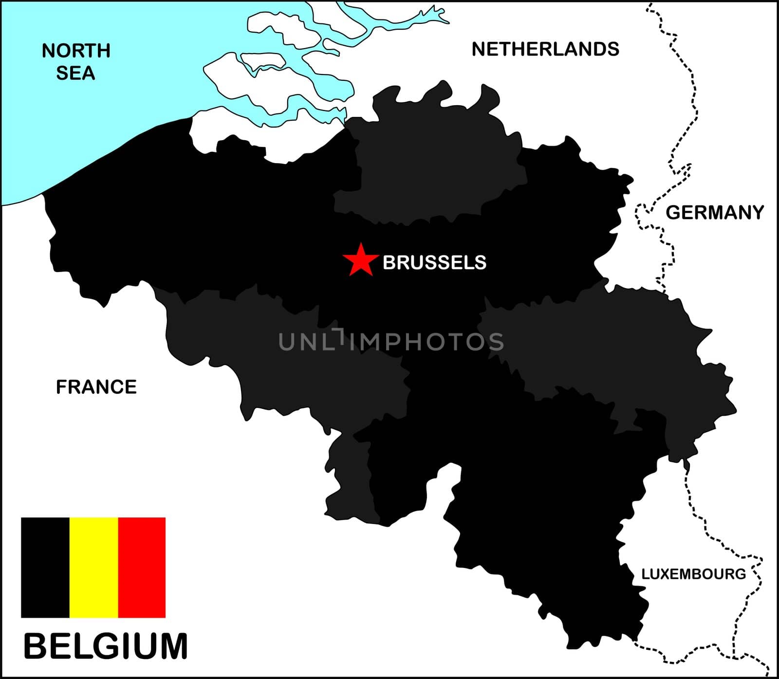 political map of Belgium country with flag
