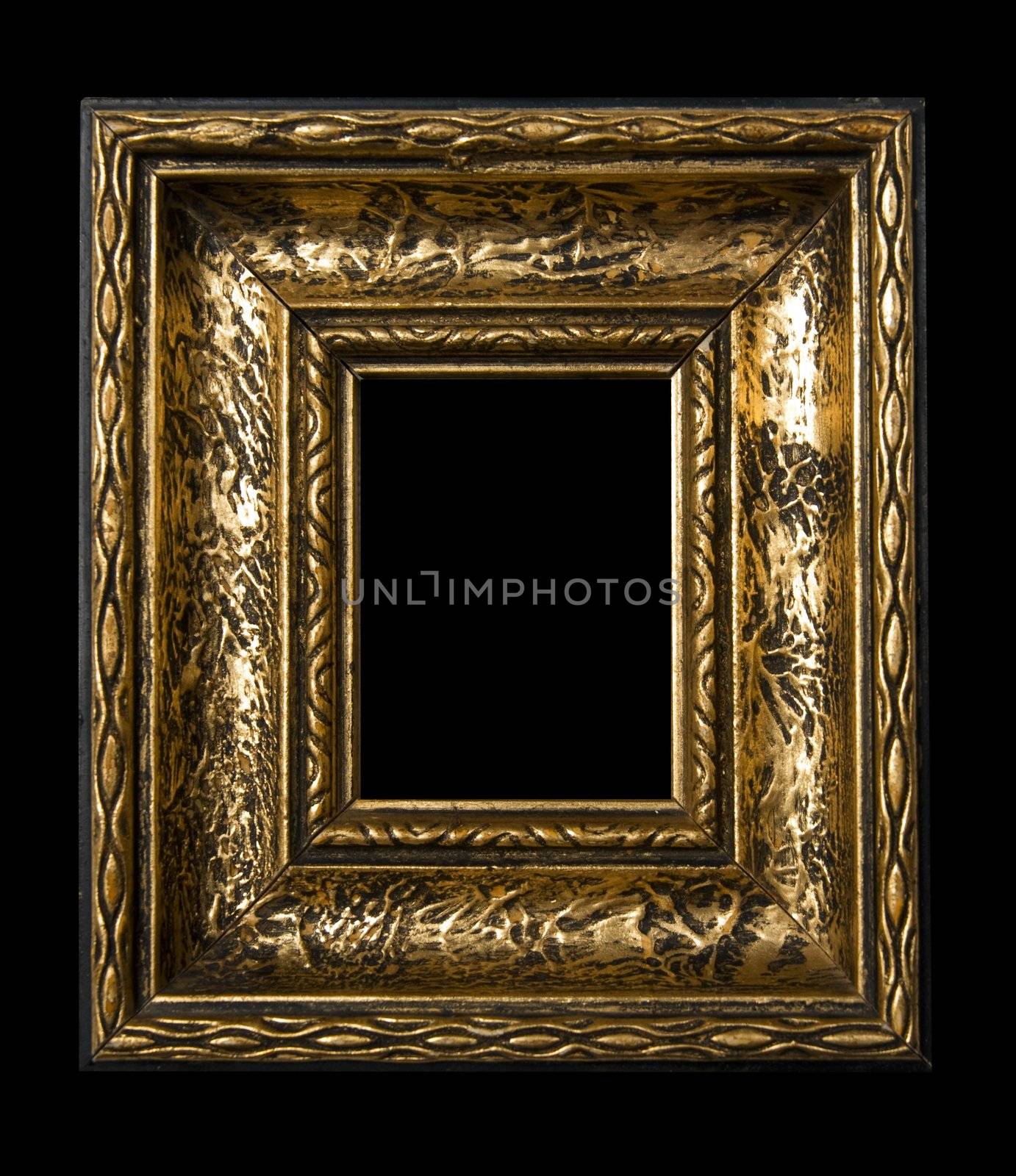 Old Gold Picture Frame on black background