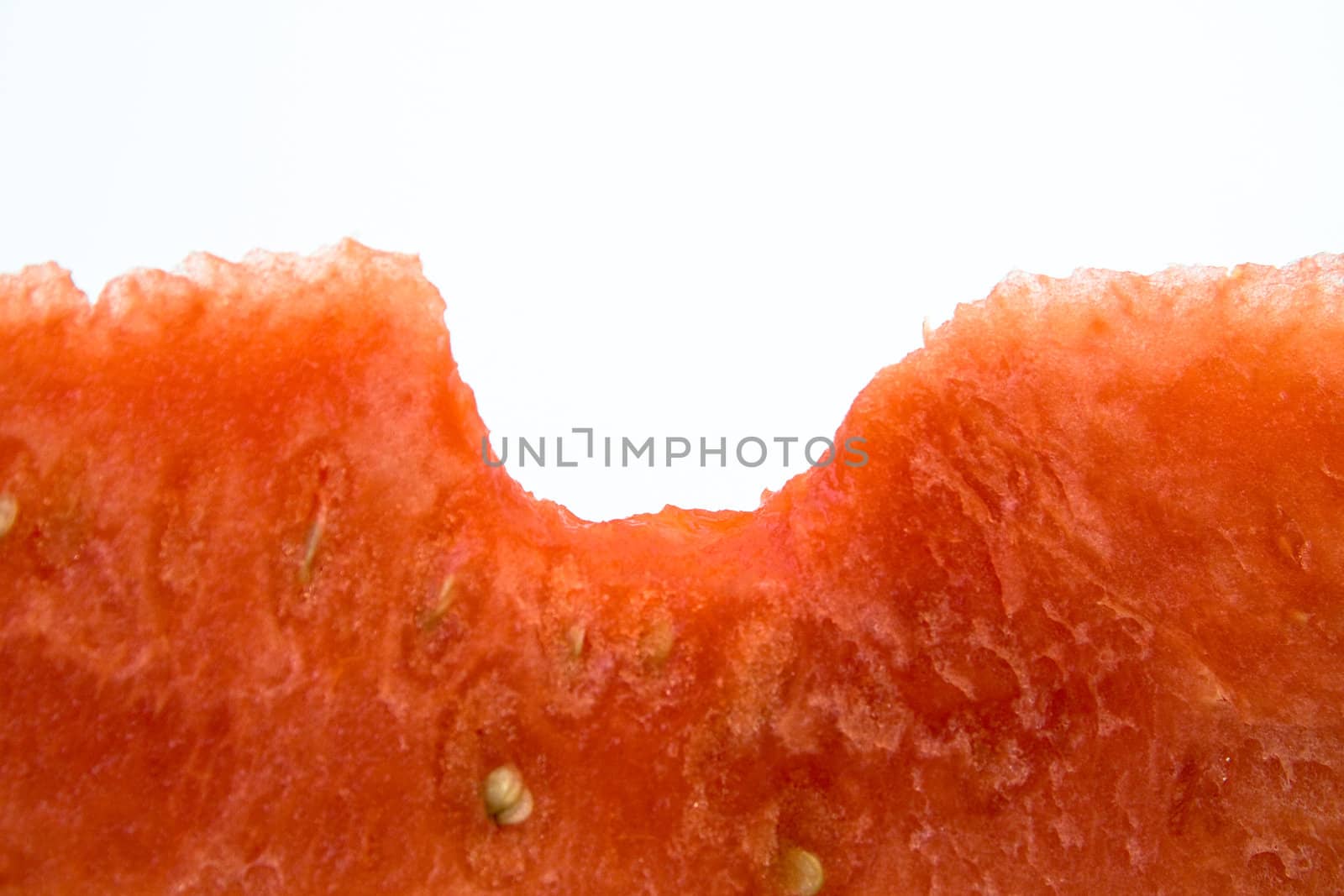 biten fresh red watermelon isolated over white