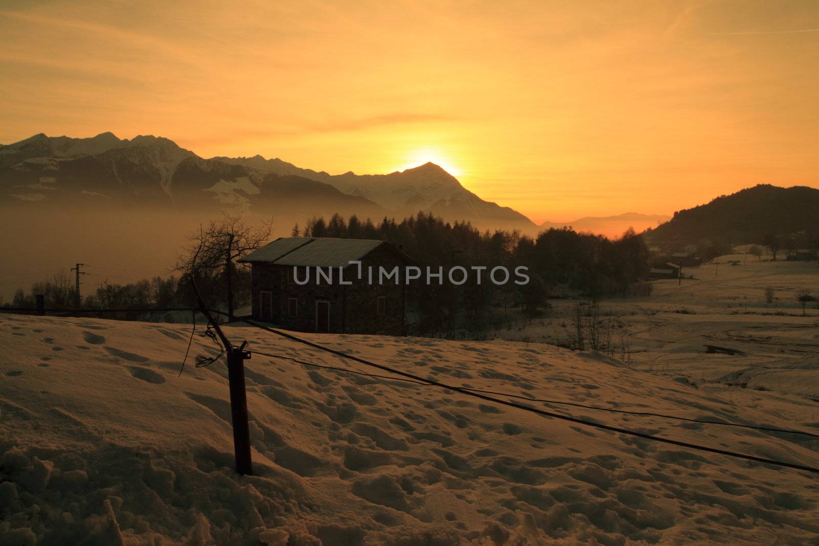 Valtellina (Italy), sunset on the alps