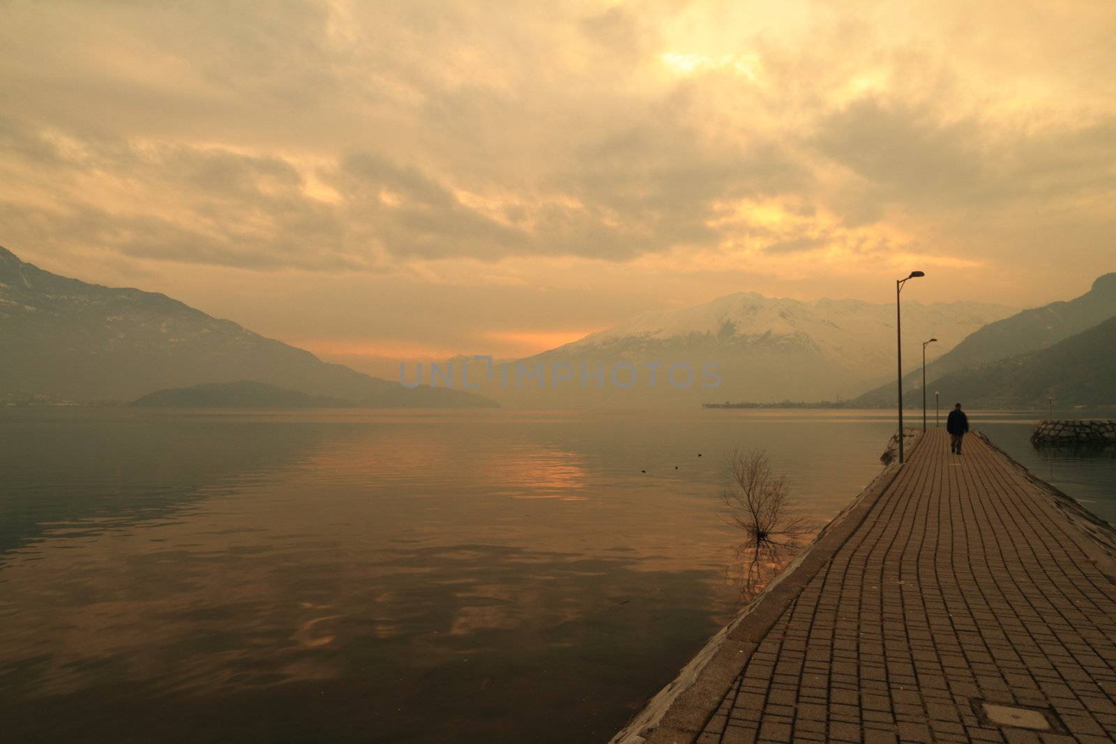 Como lake (Sorico), walking at sunset