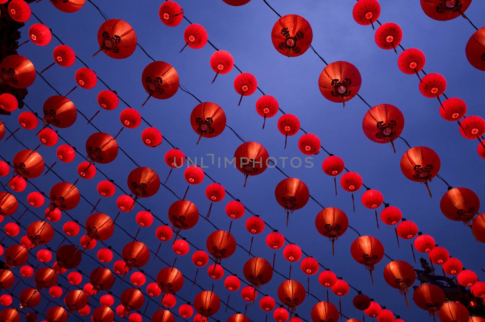 Red Chinese lanterns display, taken at the Chinese New Year celebrations. Red is lucky colour for Chinese