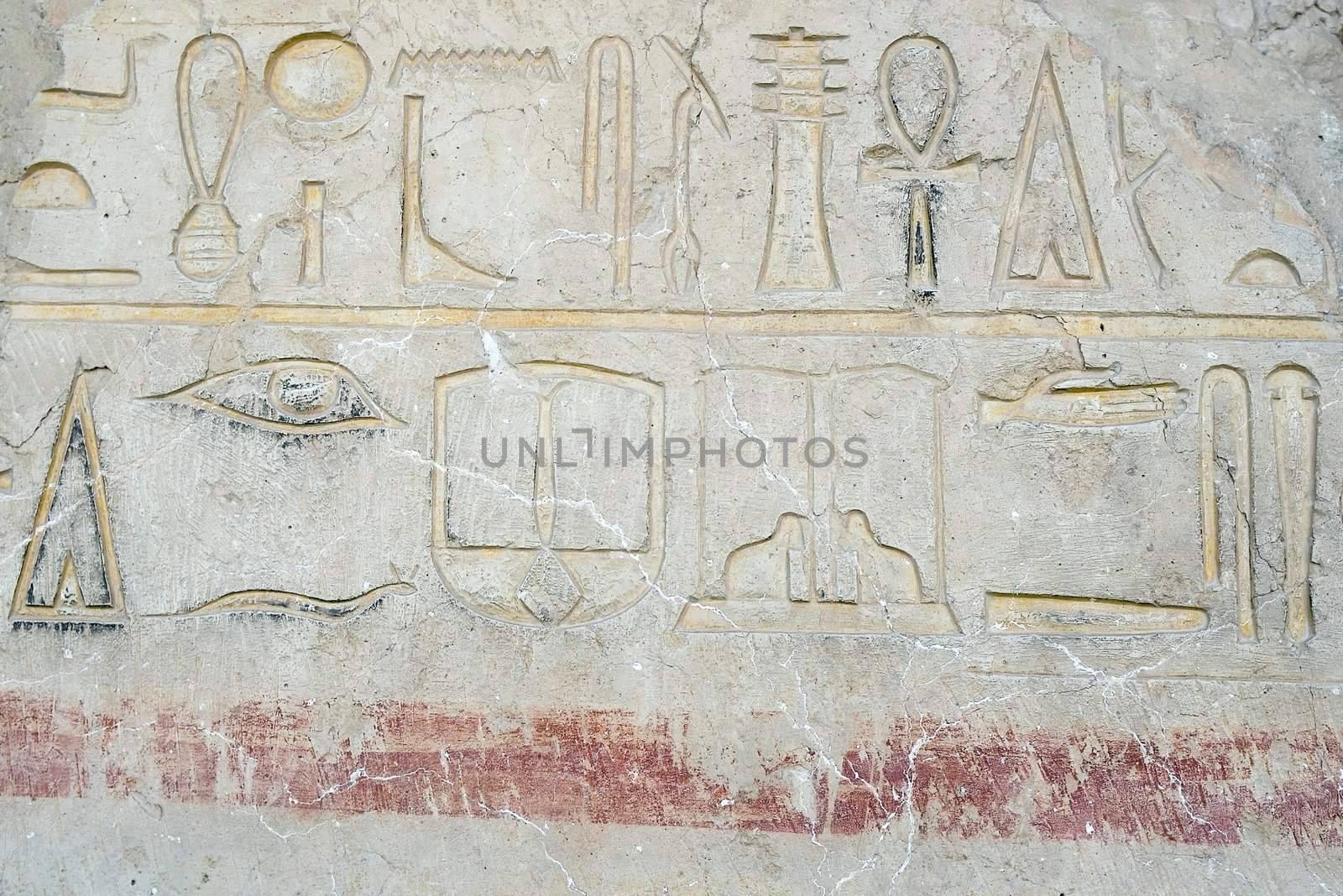  Egyptian Hieroglyphs in the temple of Hutshapsud , Egypt