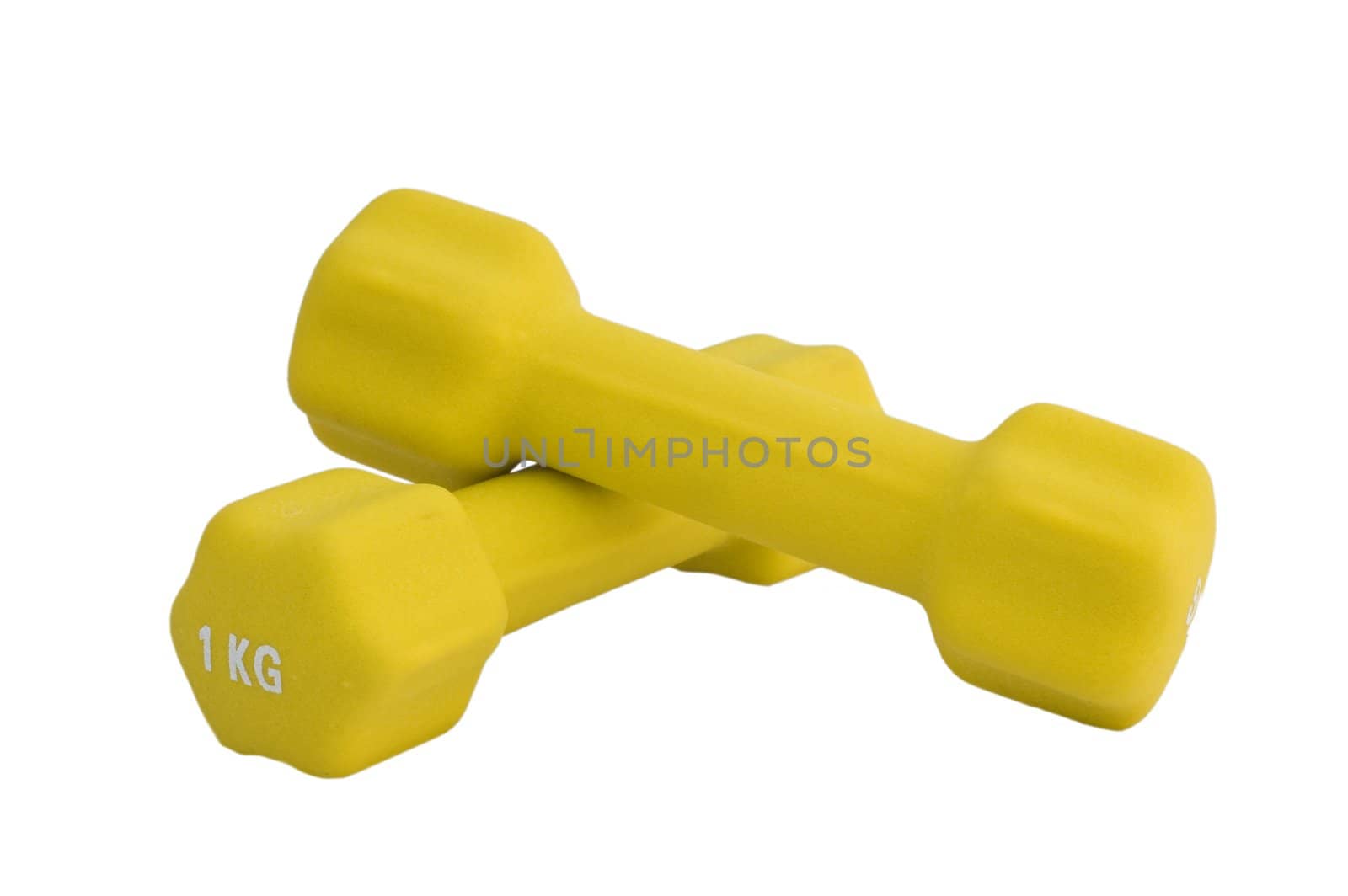 Close up of a pair of one kilogram dumbbells