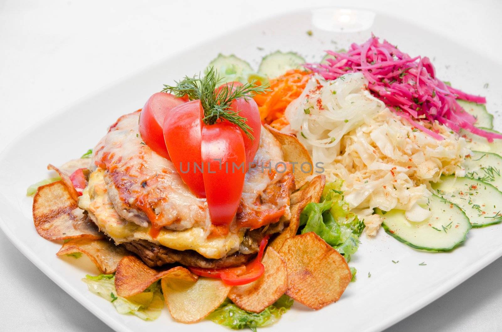 Meat steak with vegetables - tasty dish