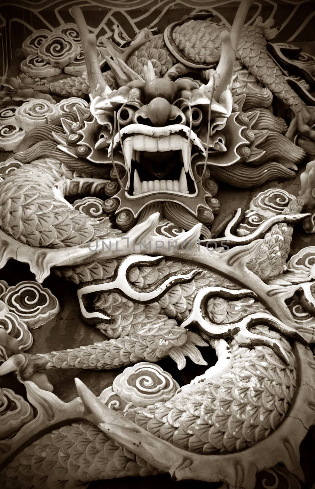 Typical auspicious dragon status in chinese temple that brings good luck.
