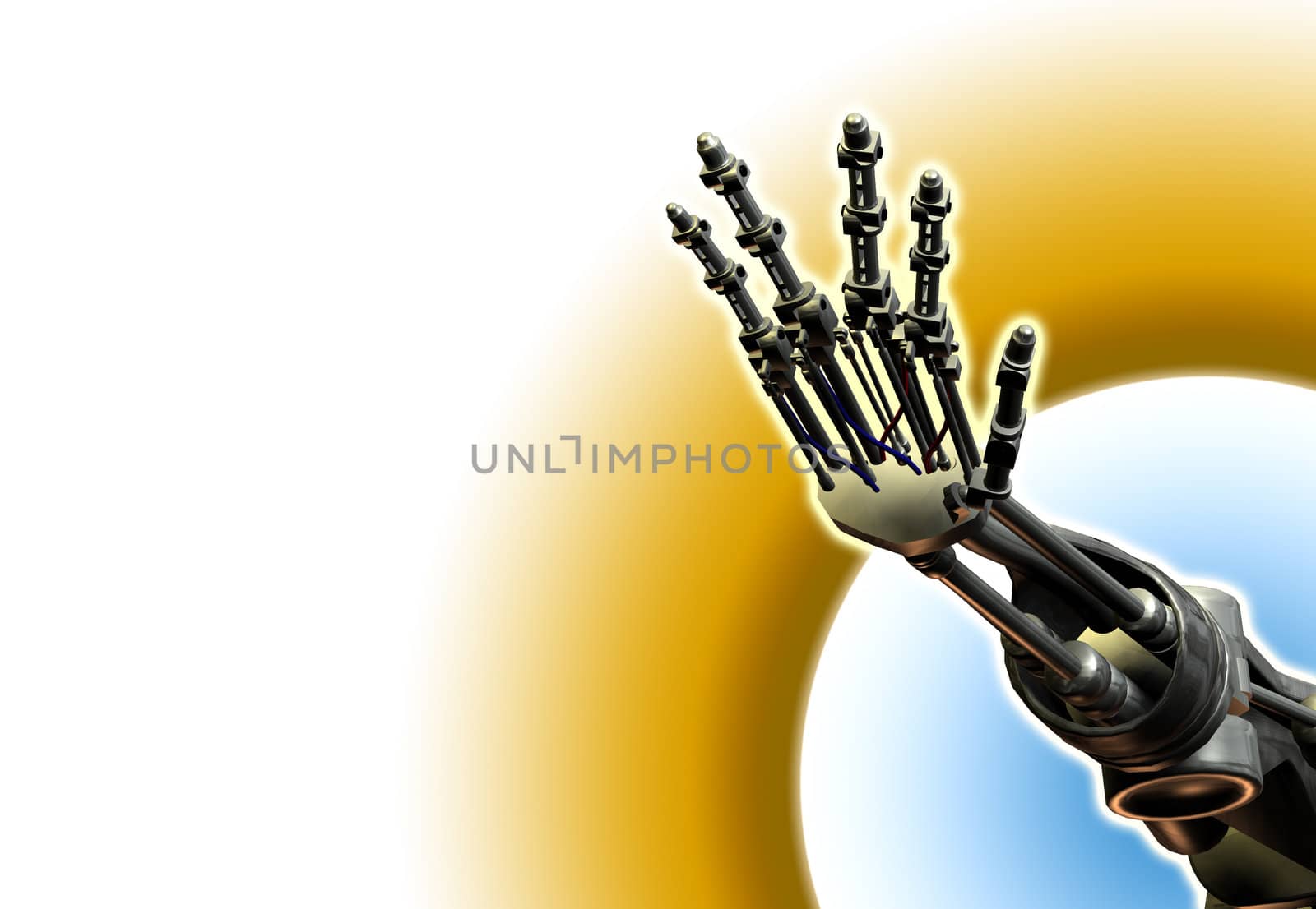 An outreaching hand from a futuristic android.