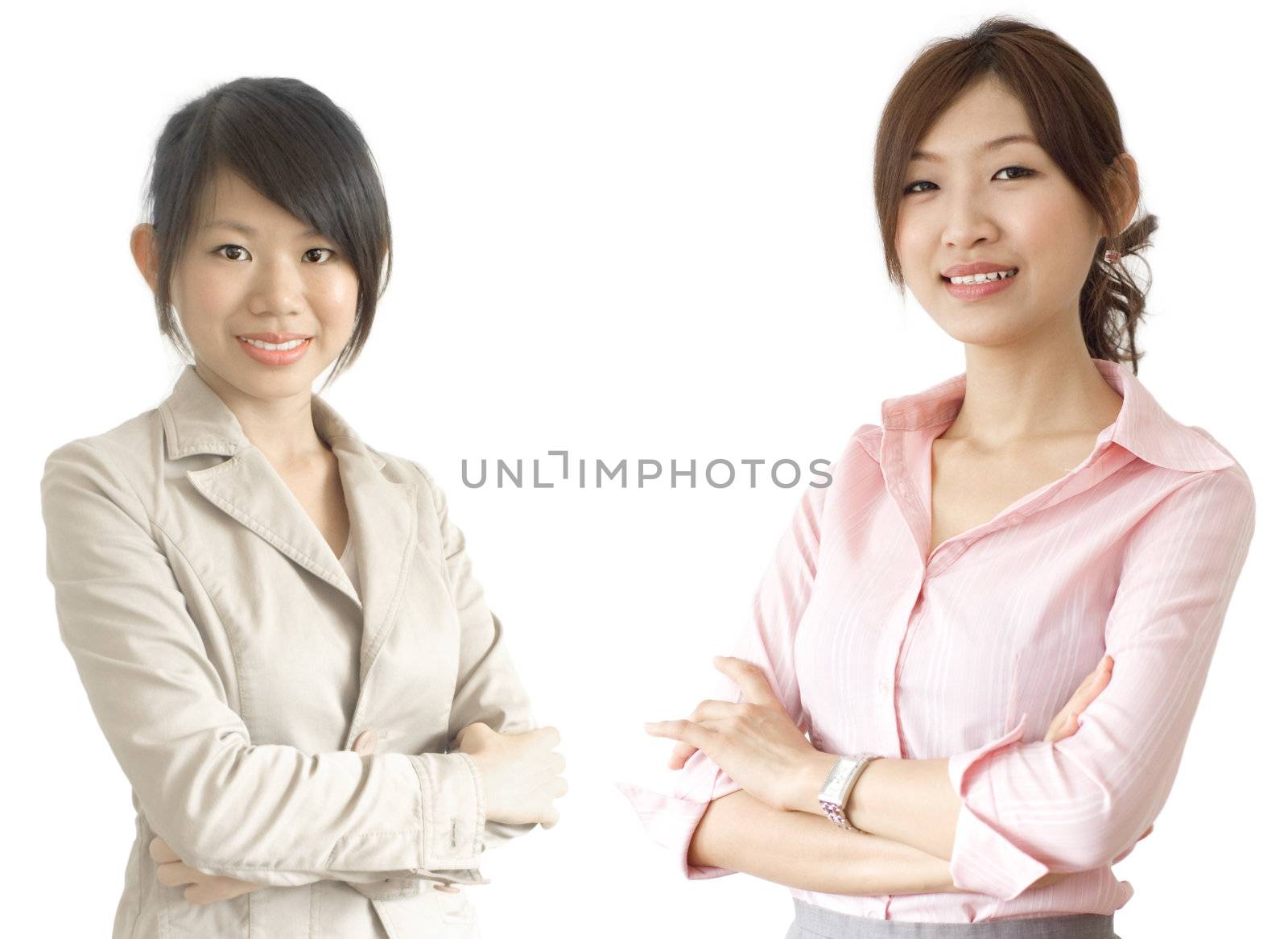 Asian business women, focus on the pink shirt women. 