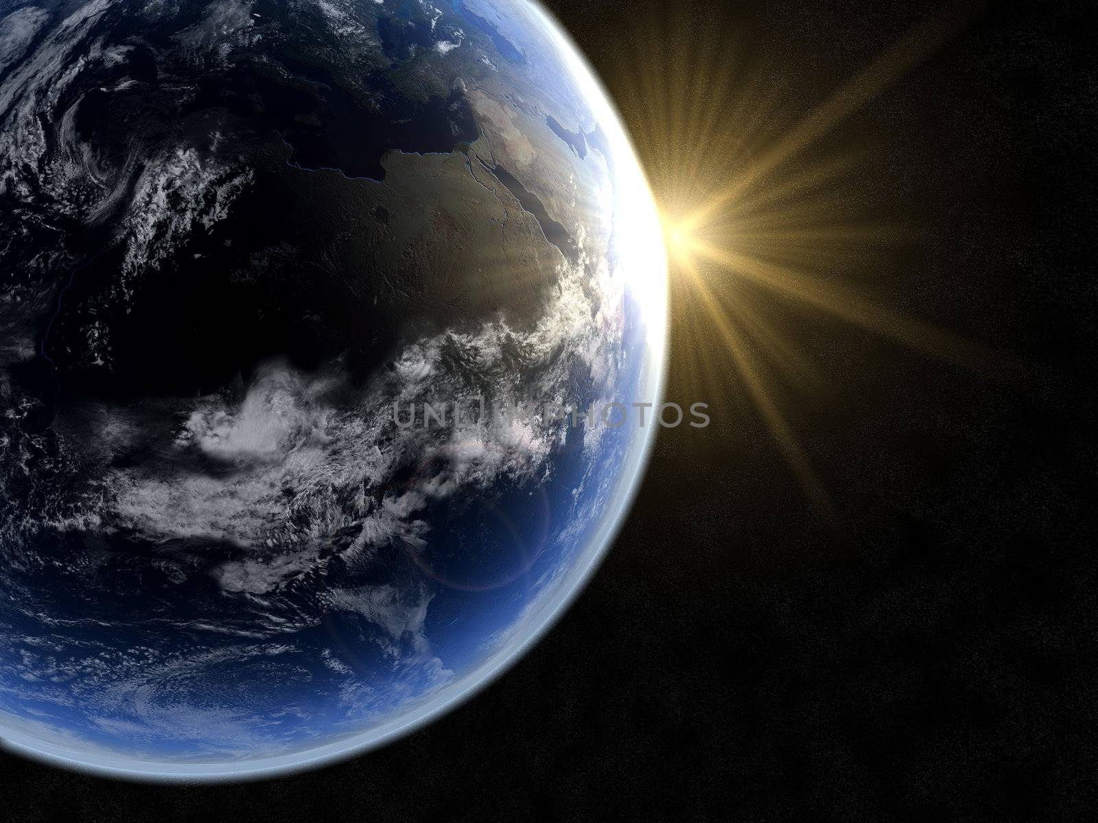 A 3d rendering of a sunrise in space