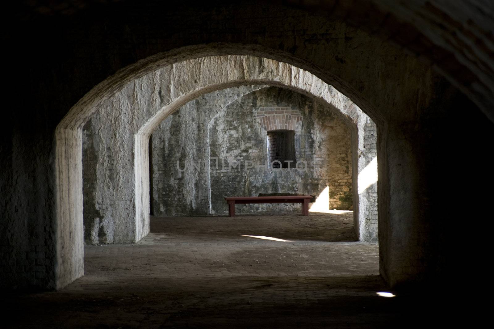 Casements in a civil war fort, where the cannons were aimed loaded from.  (Fort Pickens,  Gulf Islands National Seashore)