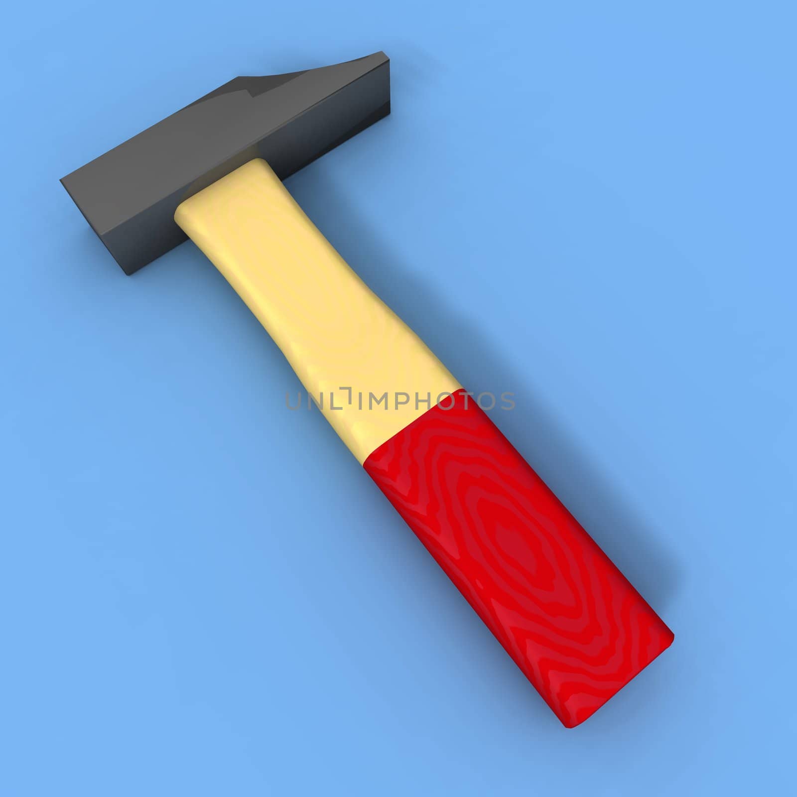 a 3D rendering of a hammer on a blue background