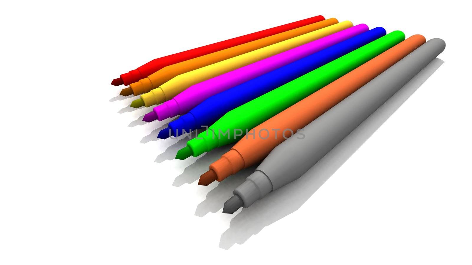 a 3D rendering of some colored felt-tips