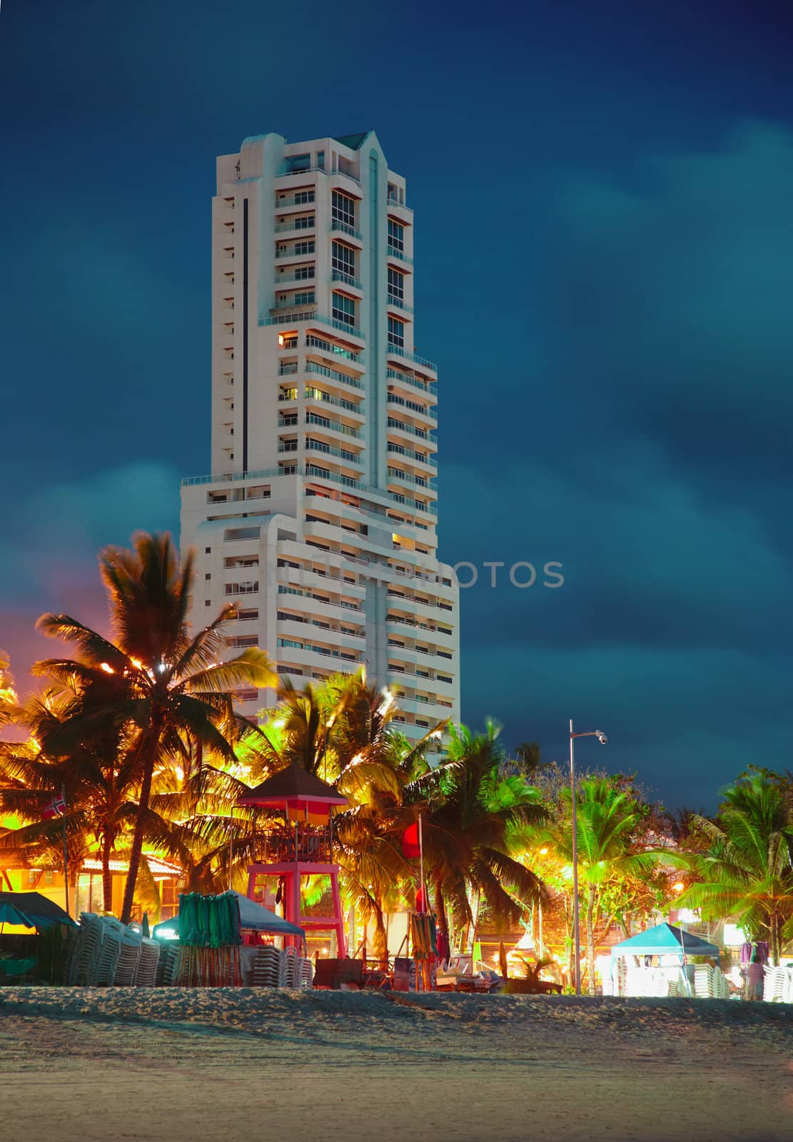 High-rise hotel on the tropical coast of southern sea