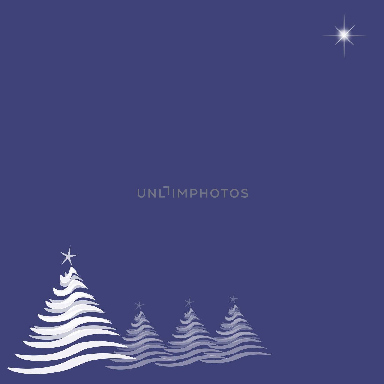 Christmas Trees and Star on Blue Indigo by frannyanne