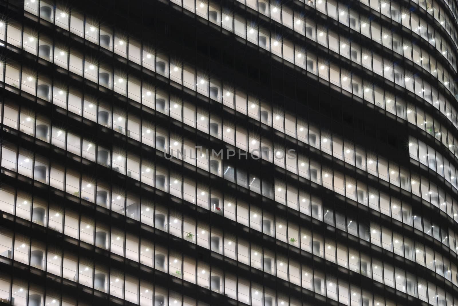 night  windows pattern of giant skyscyrper building, Tokyo Japan