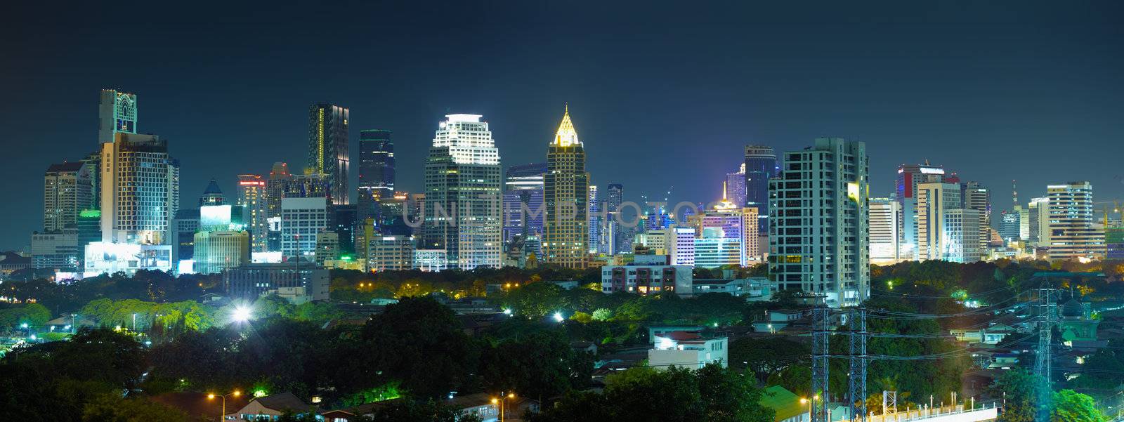 Panorama night city -  Thailand, Bangkok by pzaxe